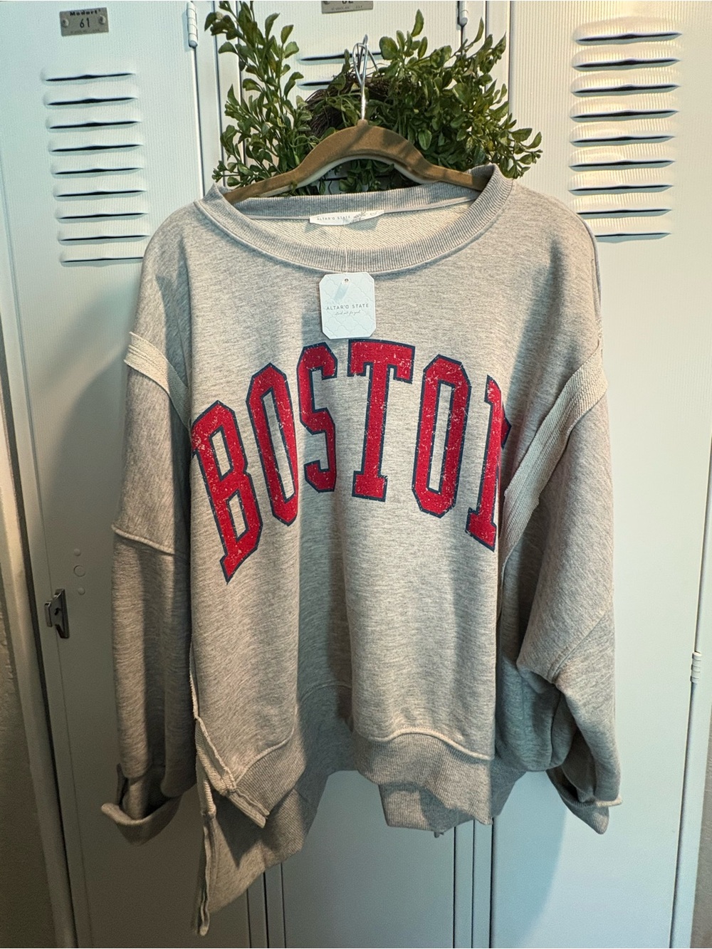 NWT Altar’d State Oversized Split Hem Boston Graphic Crewneck Sweatshirt $74